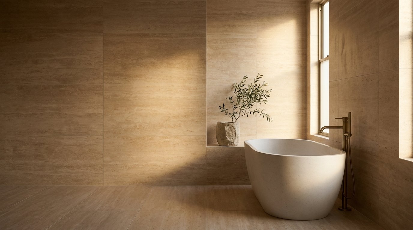 Travertine in the ensuite